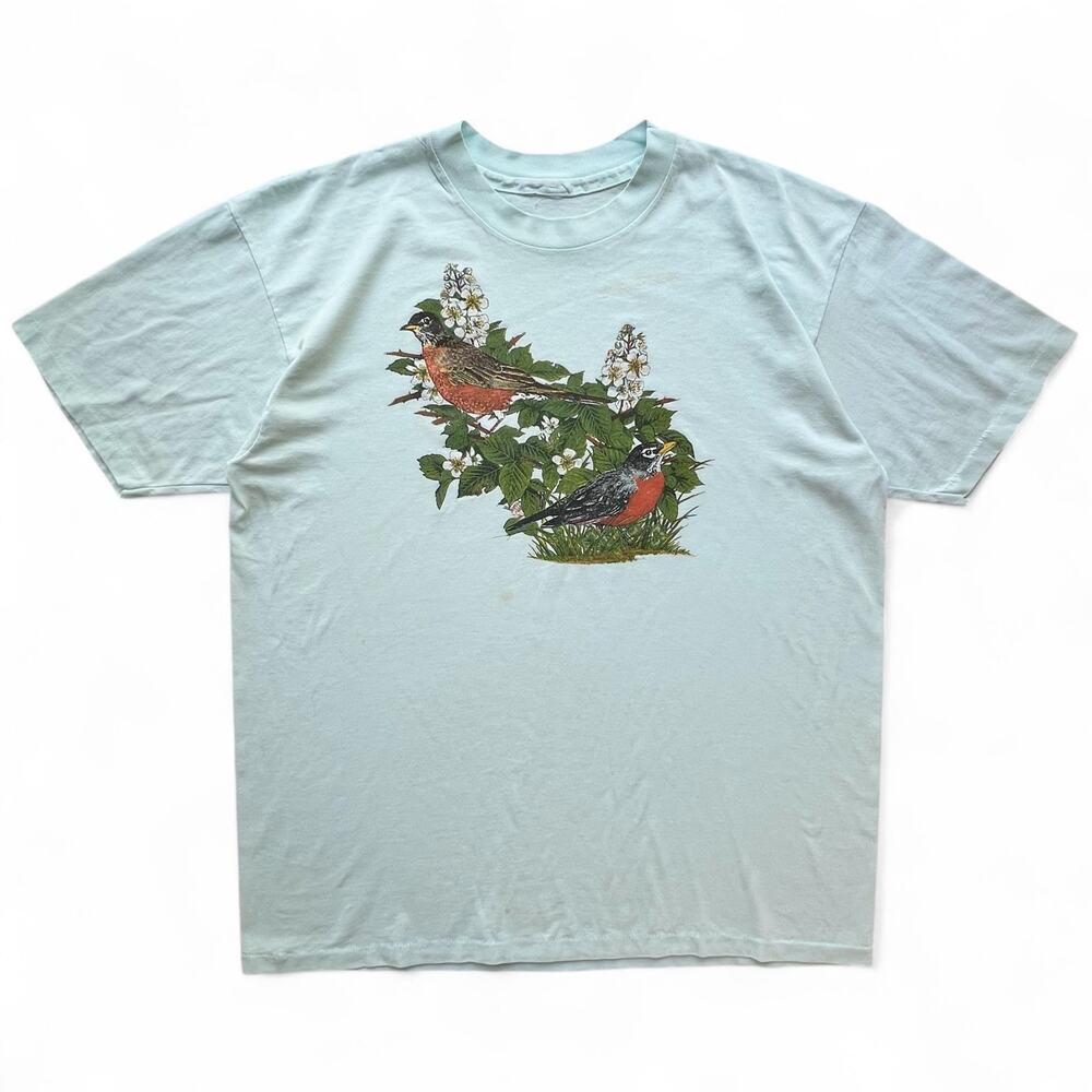 Vintage American Robin Bird Animal Nature T Shirt Single Stitch Blue Lake Placid